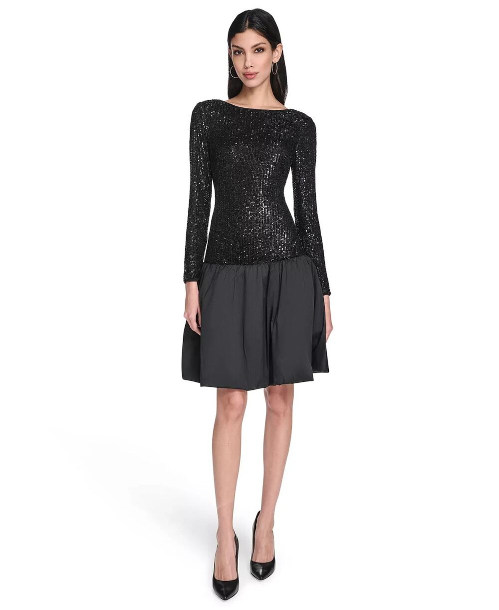 Eliza J Women's Long Sleeve Boat Neck Dress Black Size 2 0411